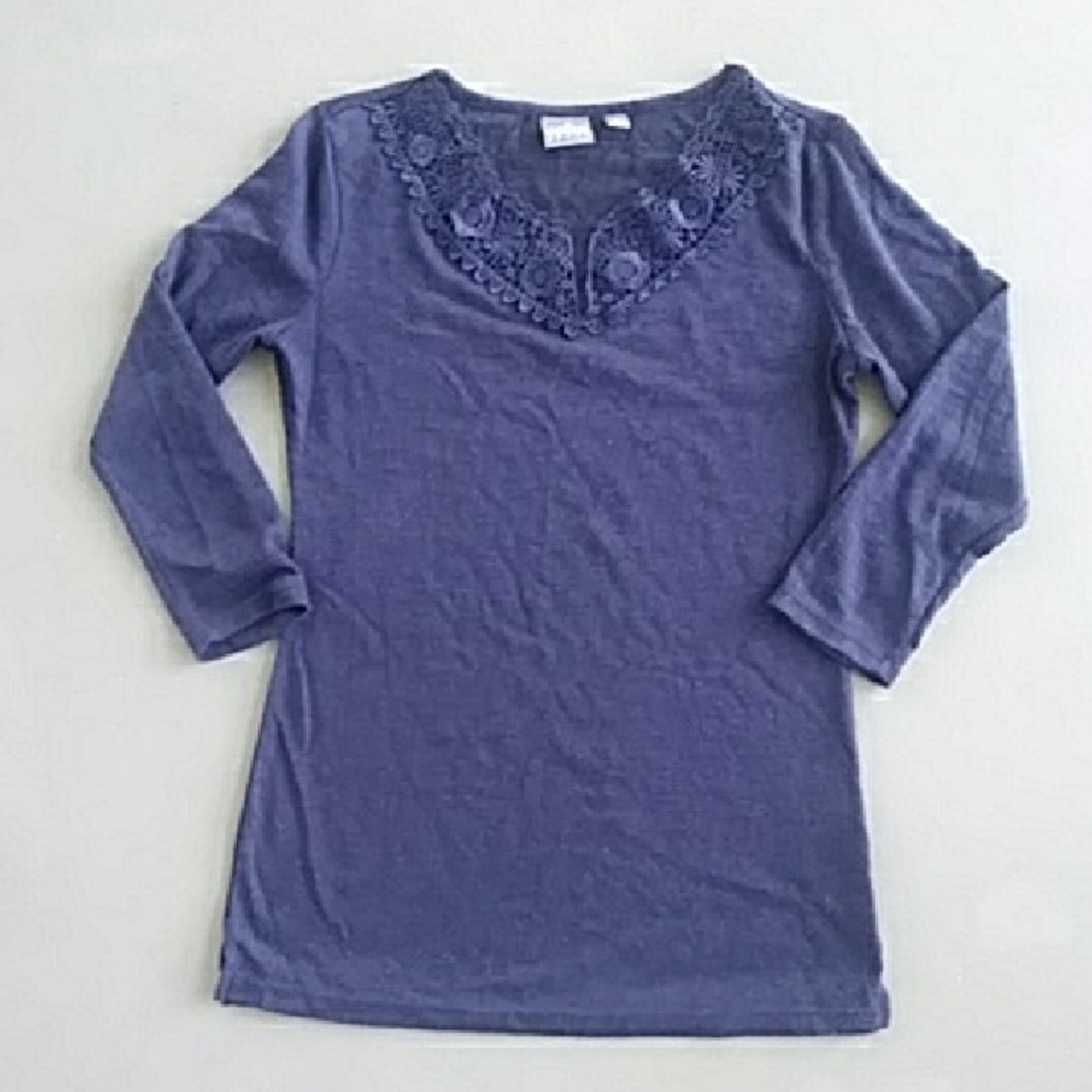 New York & Company Navy Blue Lace Detail Top
